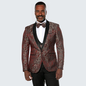 Rust Tuxedo with Gold Pattern Four Piece Set - Wedding - Prom