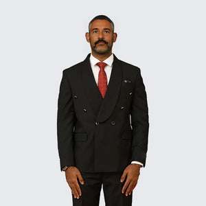 Black Suit Double Breasted Two Piece Set- Wedding - Prom