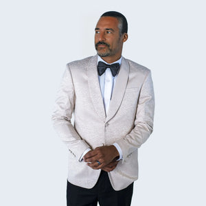 Men's Blue Paisley Tuxedo Jacket with Large Peak Lapel Slim Fit - Wedding - Prom