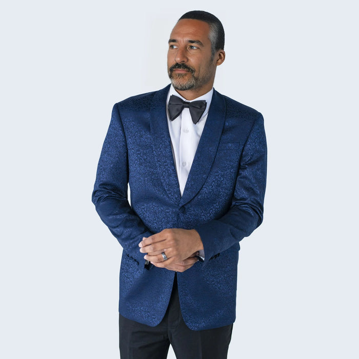 Men's Blue Paisley Jacket with Shawl Lapel Slim Fit - Wedding - Prom