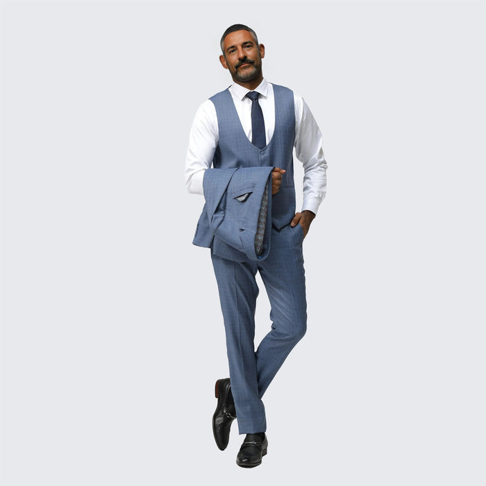 Medium Blue Skinny Fit Suit Three Piece Set - Wedding - Prom