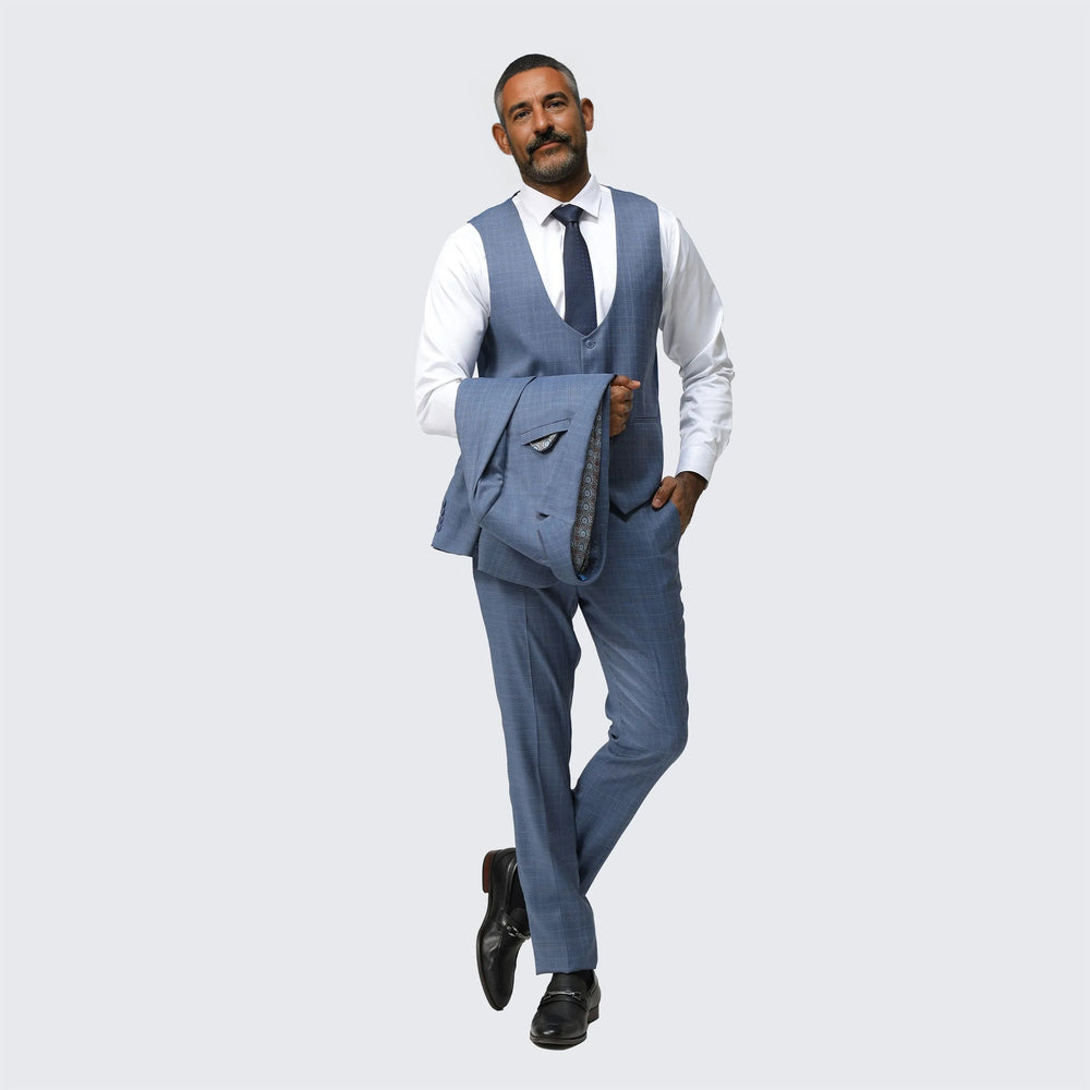 Medium Blue Skinny Fit Suit Three Piece Set - Wedding - Prom