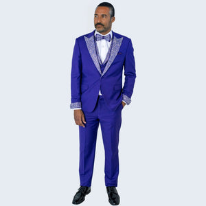 Purple Tuxedo Stone Peak Lapel Four Piece Set - Wedding - Prom