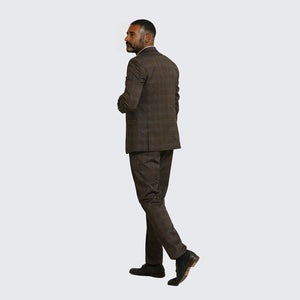 Brown Glen Check Three Piece Suit By Stacy Adams - Wedding - Prom