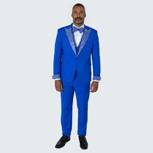 Royal Blue Tuxedo Stone Peak Lapel Four Piece Set - Wedding - Prom