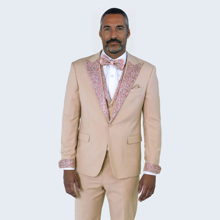 Rose Gold Tuxedo Stone Peak Lapel Four Piece Set - Wedding - Prom