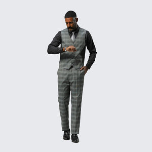 Grey Glen Check Three Piece Suit By Stacy Adams - Wedding - Prom