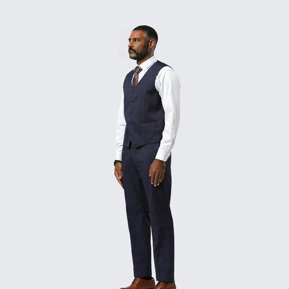 Navy Glen Check Three Piece Suit By Stacy Adams - Wedding - Prom