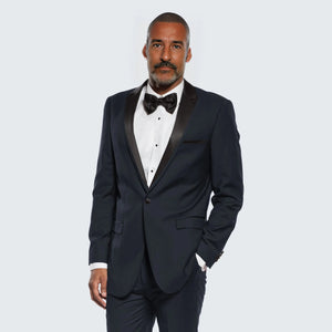 Navy Blue Tuxedo Slim Fit One Button Peak Framed Lapel - Wedding - Prom