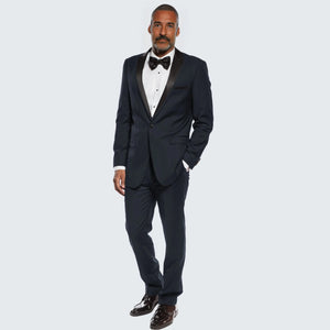 Navy Blue Tuxedo Slim Fit One Button Peak Framed Lapel - Wedding - Prom
