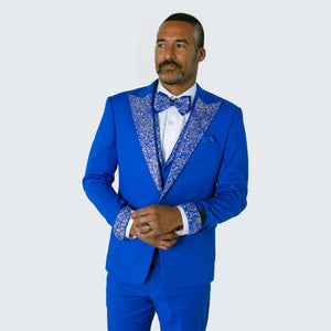 Royal Blue Tuxedo Stone Peak Lapel Four Piece Set - Wedding - Prom