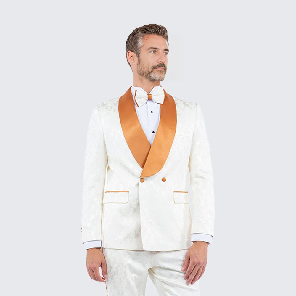 Ivory and Rust Tuxedo with Textured Paisley Design Two Piece Set - Wedding - Prom