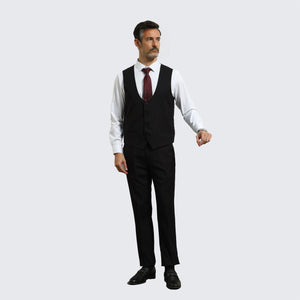 Black Pin Stripe Suit Three Piece Set - Wedding - Prom