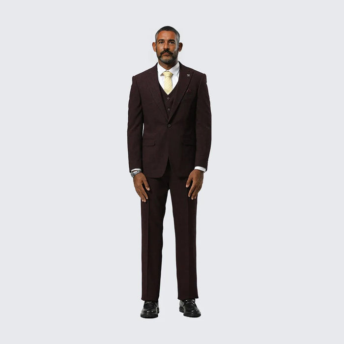 Burgundy Canvas Print Three Piece Suit By Stacy Adams - Wedding - Prom