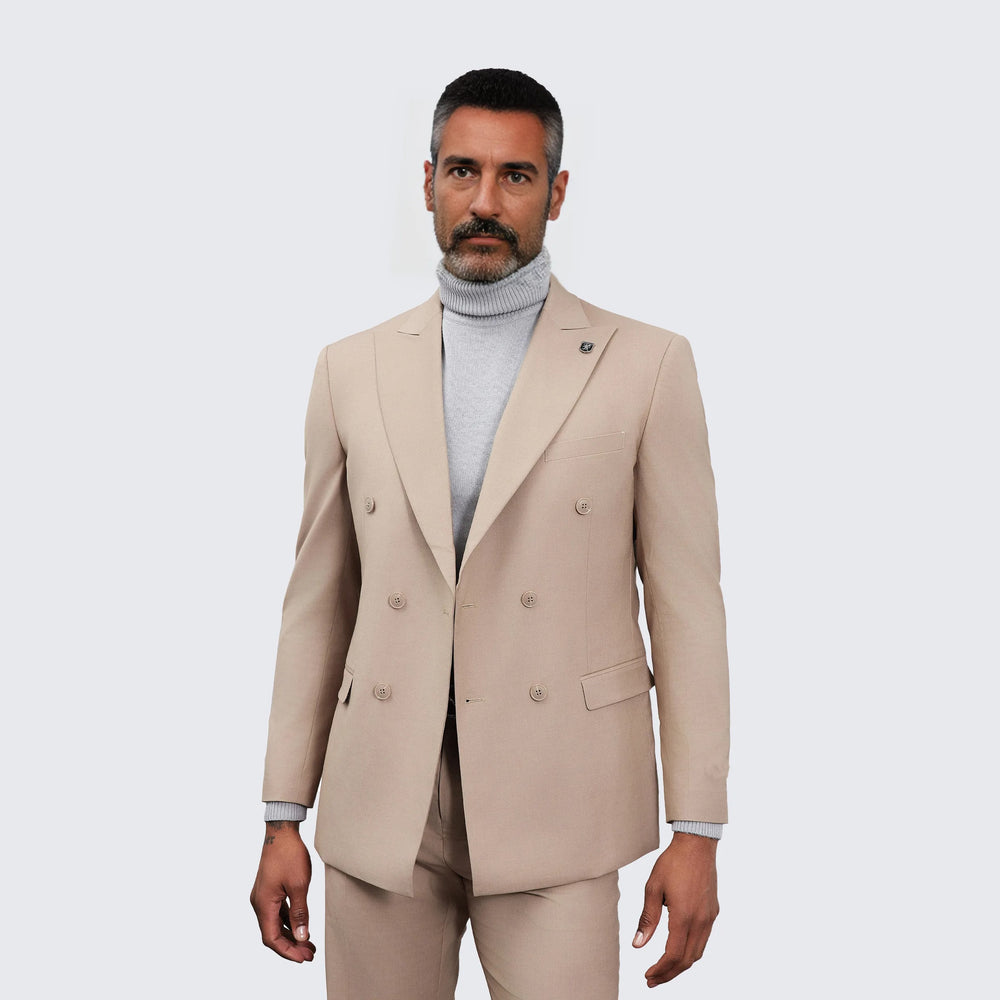 Men's Double Breasted Tan Suit by Stacy Adams - Wedding - Prom
