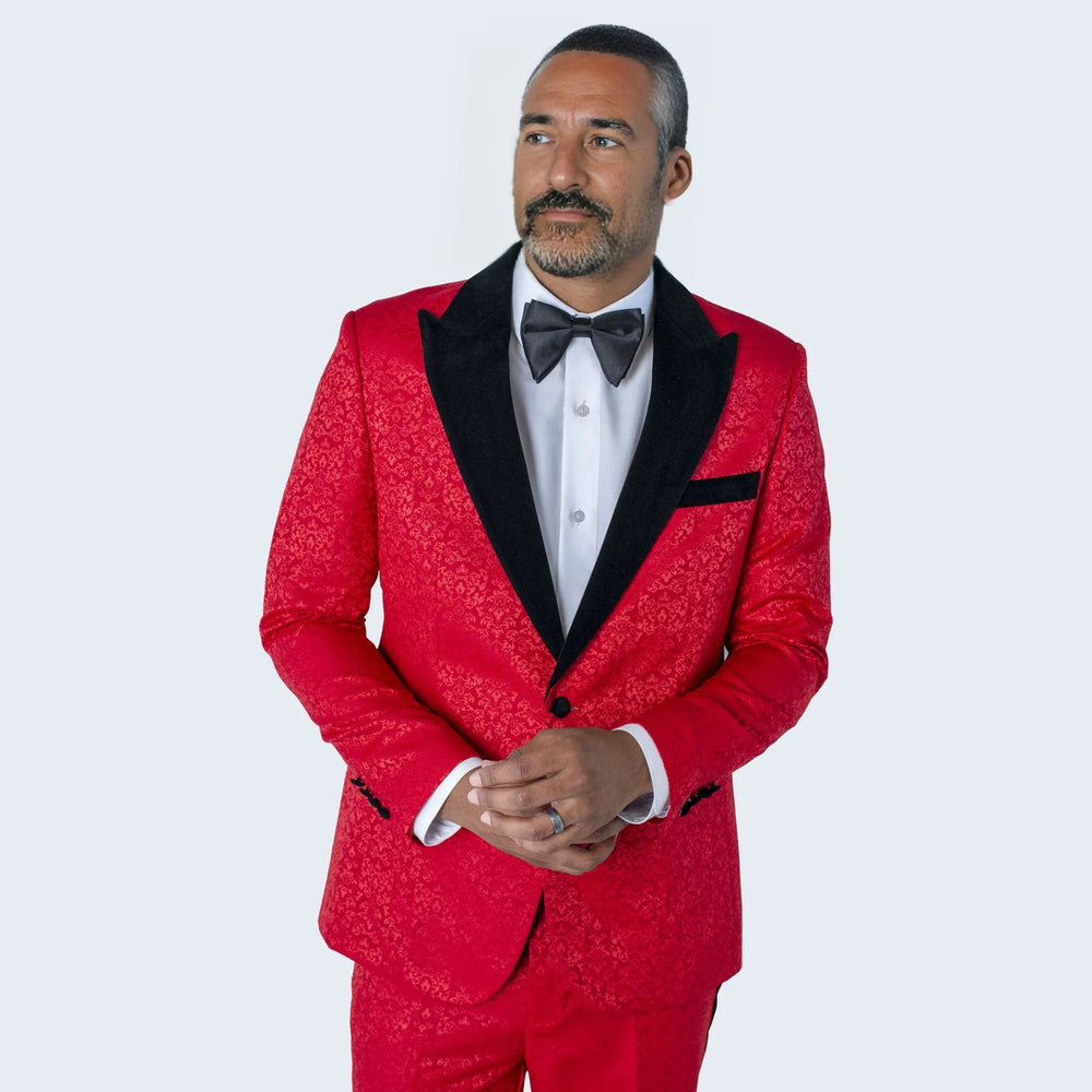 Red Paisley Pattern Tuxedo with Velvet Lapel By Stacy Adams - Wedding - Prom