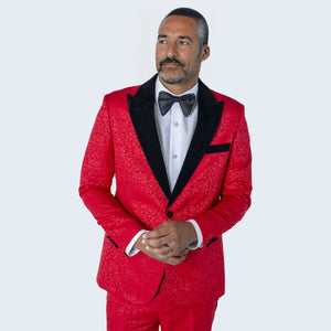 Red Paisley Pattern Tuxedo with Velvet Lapel By Stacy Adams - Wedding - Prom