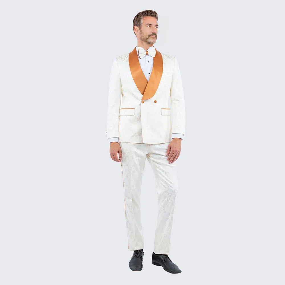 Ivory and Rust Tuxedo with Textured Paisley Design Two Piece Set - Wedding - Prom