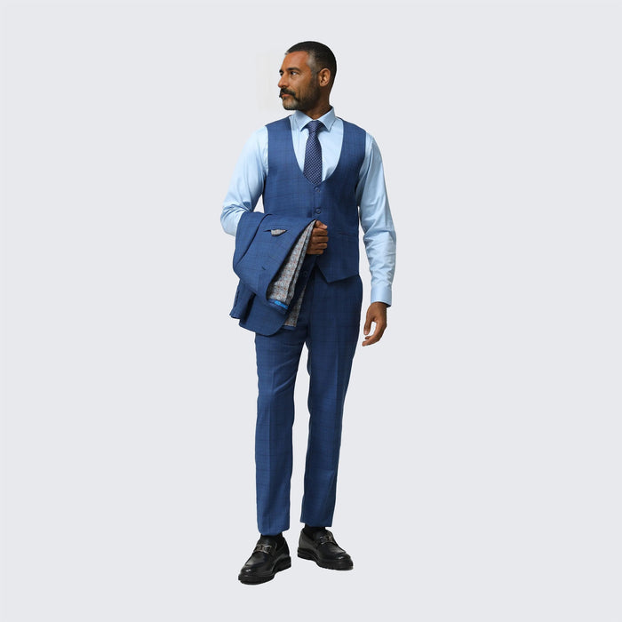 Dark Blue Skinny Fit Suit Three Piece Set - Wedding - Prom
