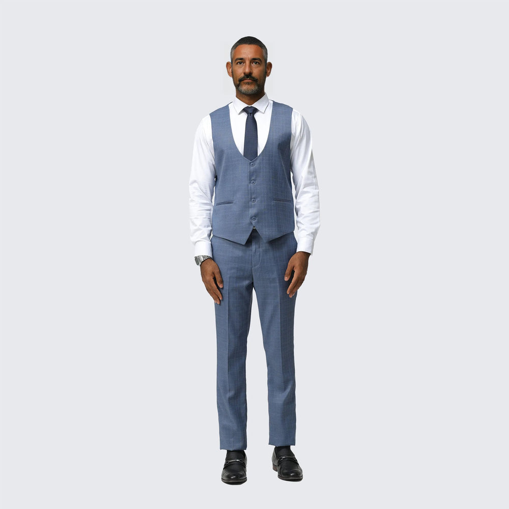 Medium Blue Skinny Fit Suit Three Piece Set - Wedding - Prom