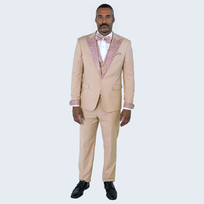 Rose Gold Tuxedo Stone Peak Lapel Four Piece Set - Wedding - Prom