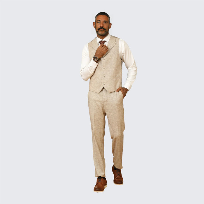 Beige Tweed Suit Three Piece Set - Wedding - Prom