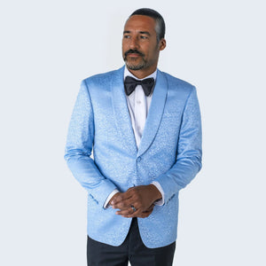 Men's Light Blue Paisley Jacket with Shawl Lapel Slim Fit - Wedding - Prom