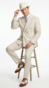 Mens Ivory Off White Double Breasted AI Capone Suit – Classic 1920s Vintage Gangster Style Formal Suit