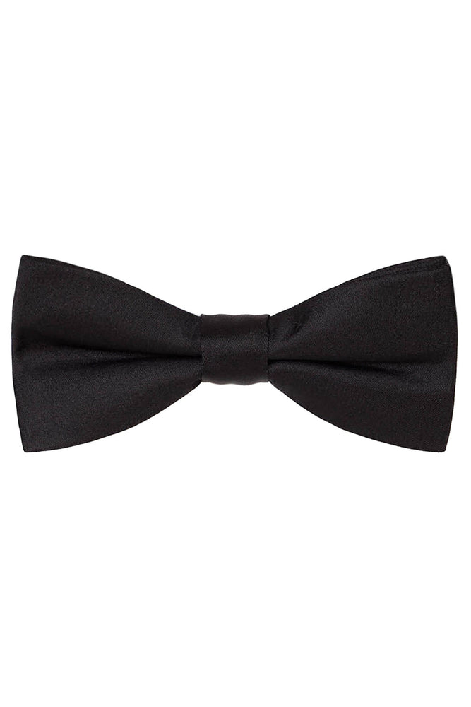 Black Solid Satin Silk Bow Tie