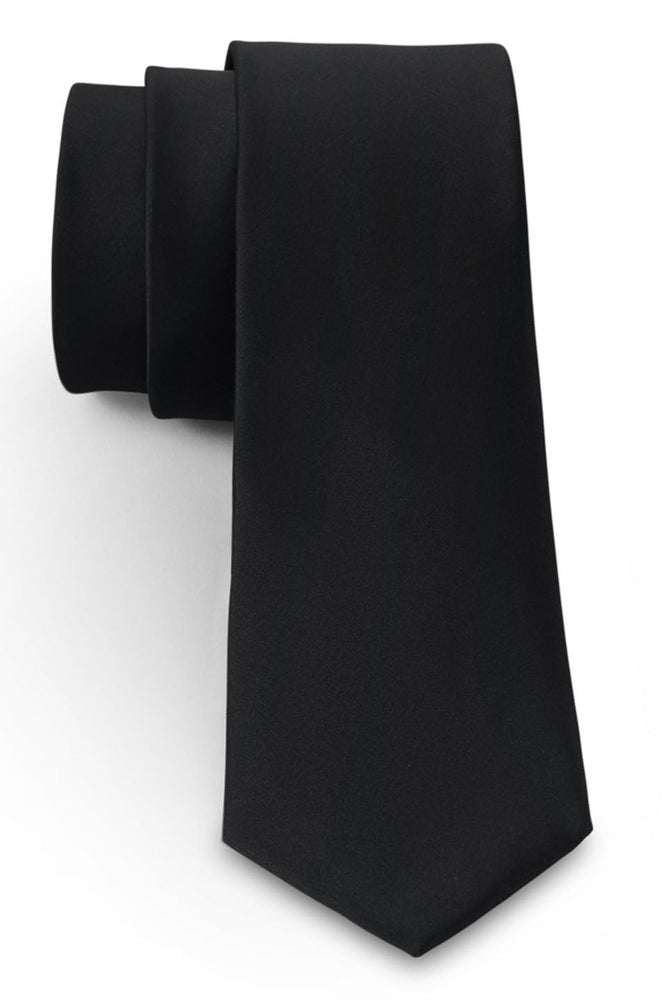 Black Solid Satin Silk Necktie