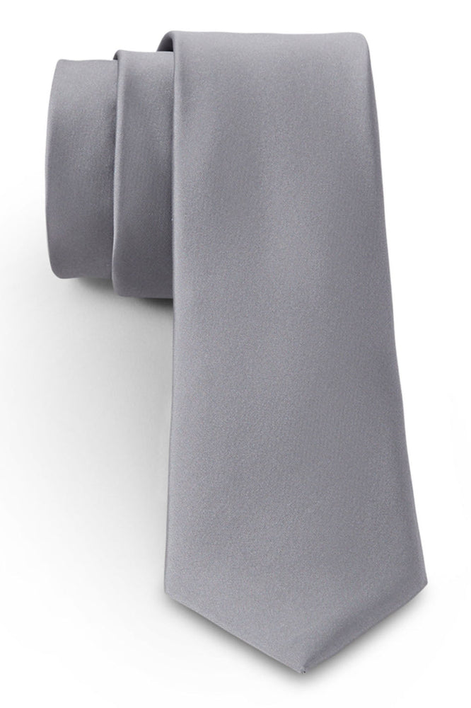 Silver Solid Satin Silk Necktie