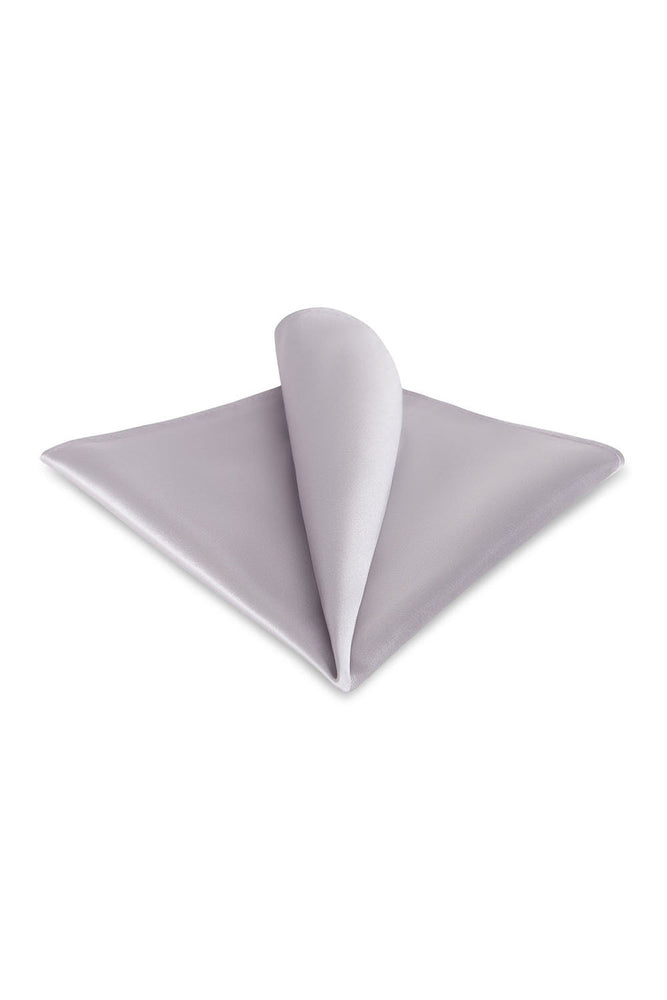 Silver Solid Satin Silk Pocket Square