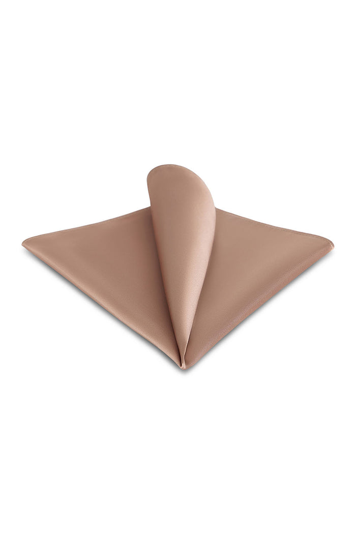 Tan Solid Satin Silk Pocket Square