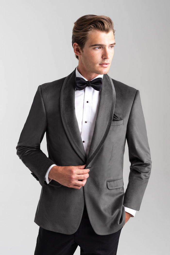"Venice" Silver Grey Velvet Dinner Jacket (Separates)