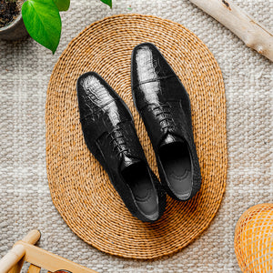 Zelli Andrea Genuine Crocodile Cap Toe Derby Shoes in Black