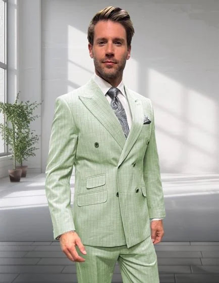 Statement Men’s 2-Piece 100% Wool Double Breasted Pinstripe Suit