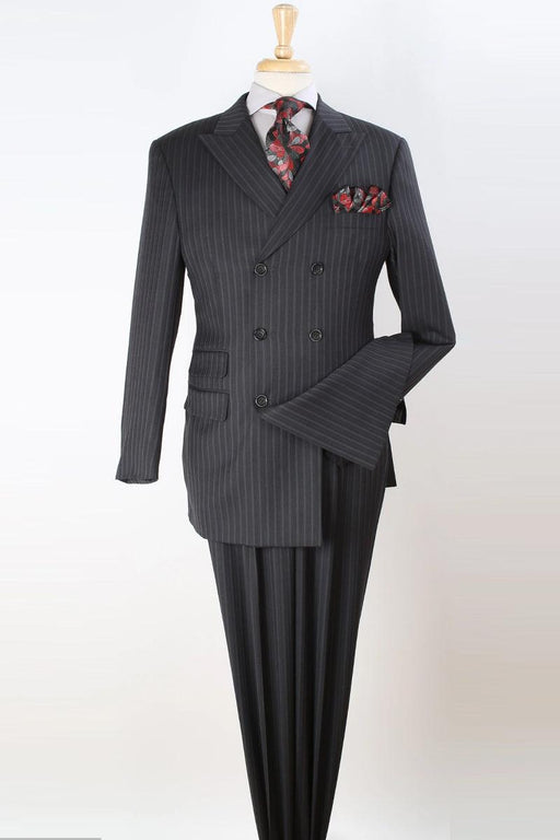 "Apollo King Black Pinstripe Wool Vested Double Breasted Suit" - USA Men's Outlet