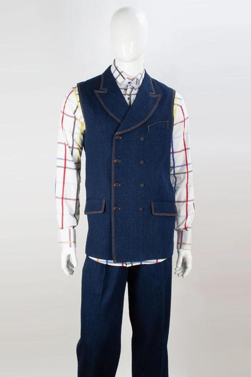 Apollo King Blue Peak Lapel DB Denim Set: Vest & Pants - USA Men's Outlet