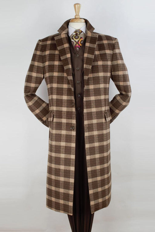 "Apollo King Brown Windowpane Wool Dress Overcoat: Class & Comfort" - USA Men's Outlet