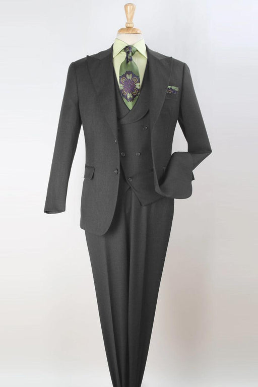 "Apollo King Charcoal Grey Wool Double-Breasted Wide-Peak Slant Vest Suit" - USA Men's Outlet