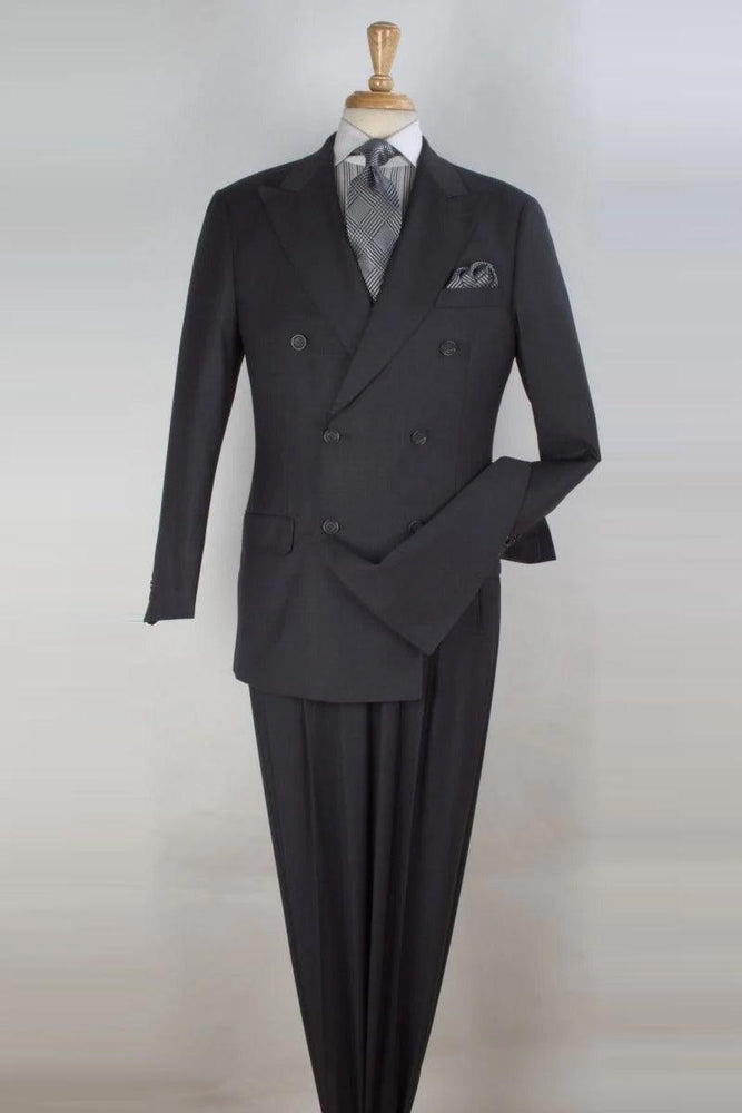 Apollo King Classic Fit Charcoal Wool Suit | 100% Super 150's Double Breasted Menswear - USA Men's Outlet