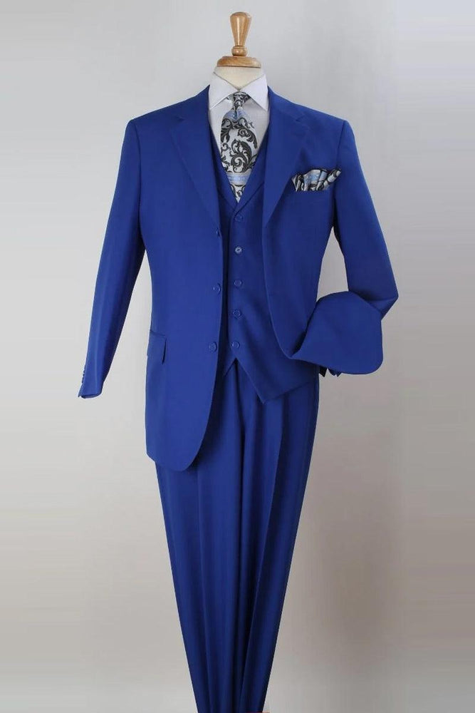 Apollo King Men's 3-Btn Classic Fit Royal Blue Vested Suit - USA Men's Outlet