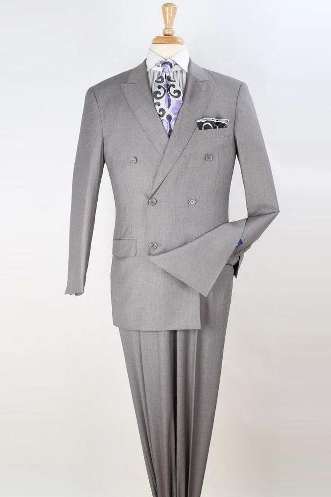 Apollo King Men's Classic Double Breasted Wool Suit in Light Grey - USA Men's Outlet