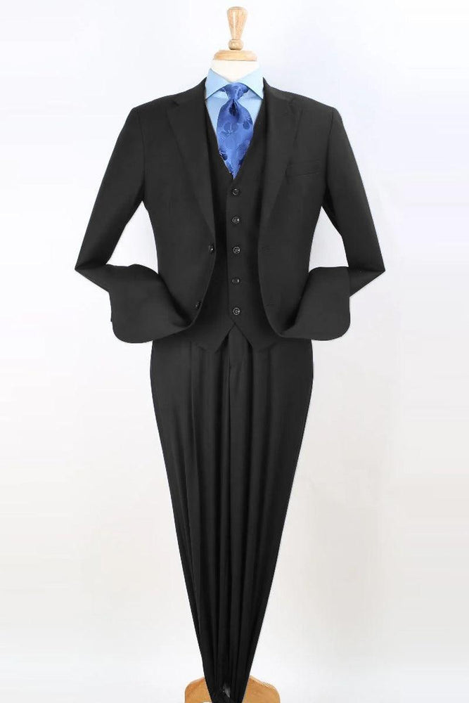 "Apollo King Men's Classic Fit Black Two-Button Pleated Pant Vested Suit" - USA Men's Outlet