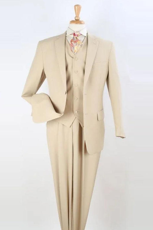 Apollo King Men's Classic Fit Tan Vested 2-Button Pleated Suit - USA Men's Outlet