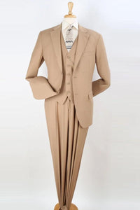 "Apollo King Men's Classic-Fit Vested Suit w/ Pleated Pant, 2-Button in Camel" - USA Men's Outlet