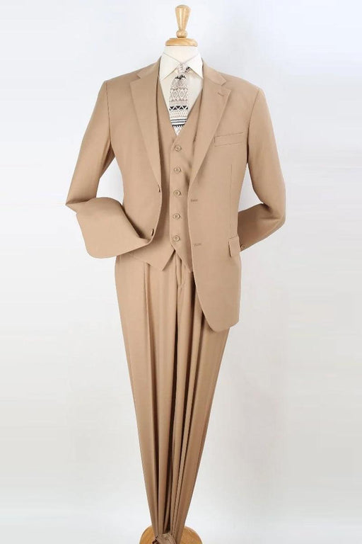 "Apollo King Men's Classic-Fit Vested Suit w/ Pleated Pant, 2-Button in Camel" - USA Men's Outlet