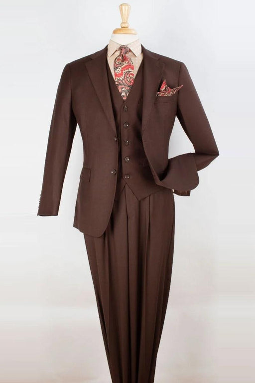 "Apollo King Men's Classic Fit Vested Suit with Two-Button Pleated Pants in Brown" - USA Men's Outlet