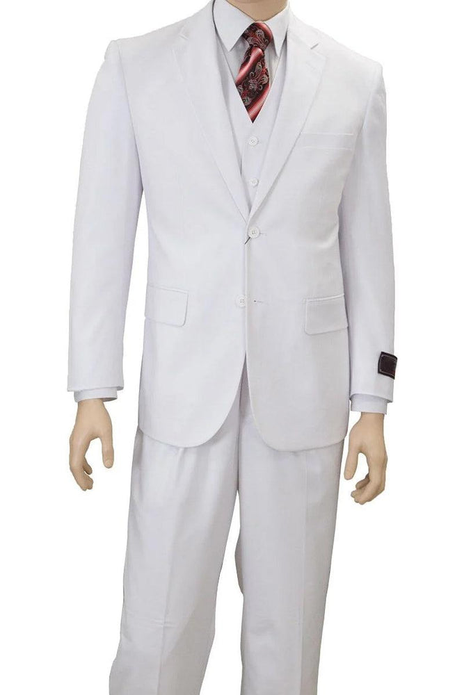 Apollo King Men's Classic Fit White 2-Button Vested Single Pleat Suit - USA Men's Outlet