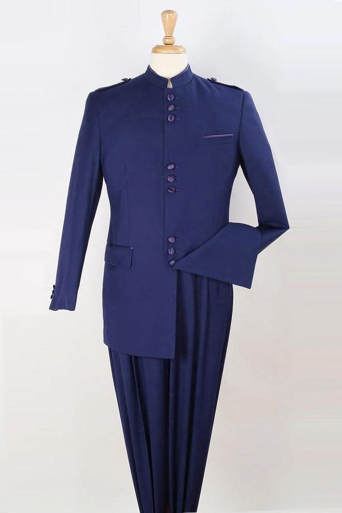 Apollo King Men's Classic Naval Mandarin Suit: Sophisticated Safari Style - USA Men's Outlet